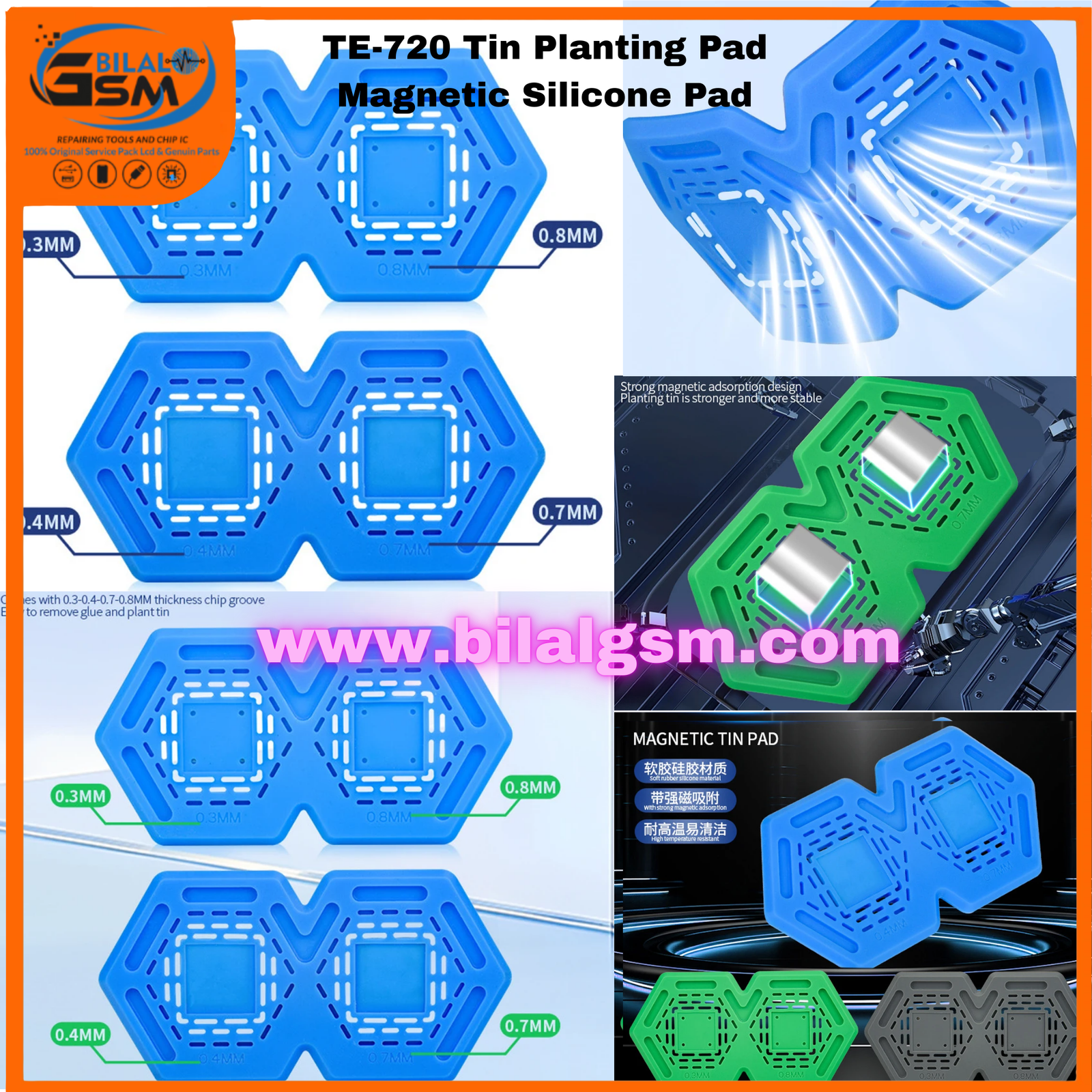 TE-720 Magnetic Silicone Tin Planting Pad | High-Temp CPU IC Soldering Mat Repairing Mate/Rabber Pad